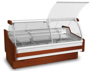 47"D Fresh Fish Case, Lift-up Front Glass, Wood Finish