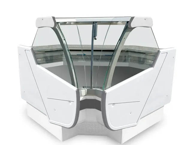 47"D Inside Corner Refrigerated Case, Lift-up Front Glass