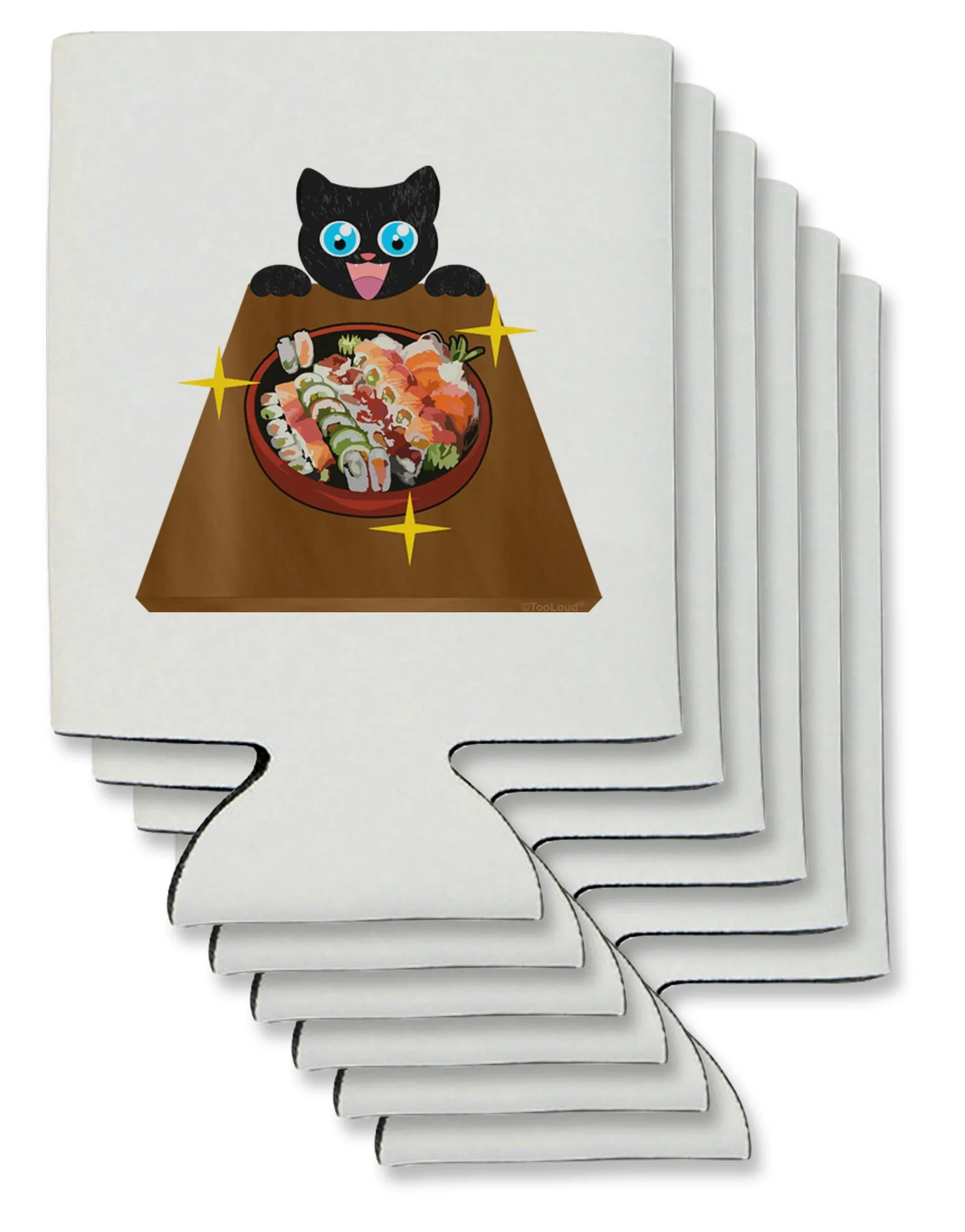 Anime Cat Loves Sushi Can / Bottle Insulator Coolers by TooLoud