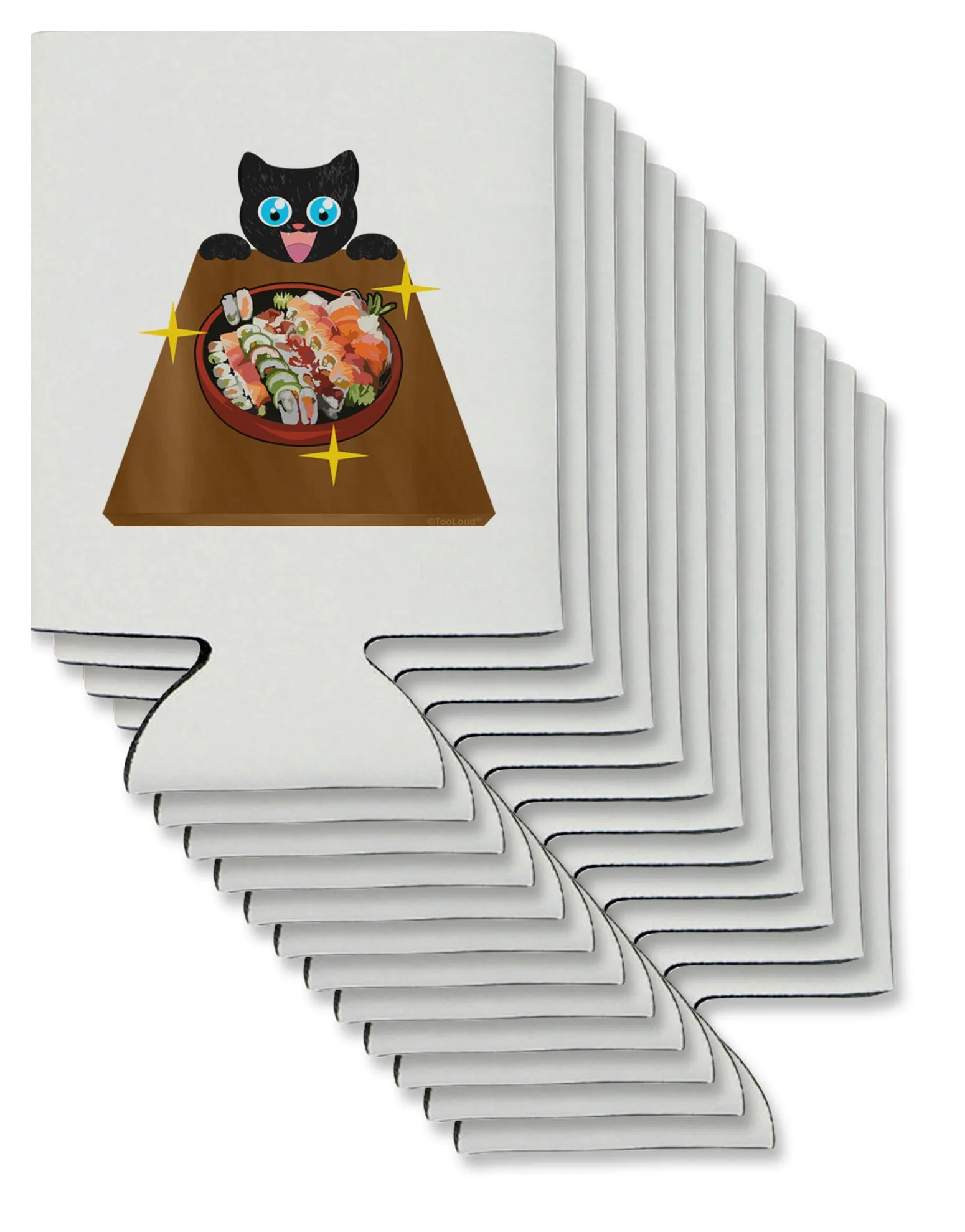 Anime Cat Loves Sushi Can / Bottle Insulator Coolers by TooLoud