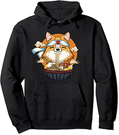 Japanese Ramen Corgi Gifts Kawaii Corgi Dog Ramen Noodles Pullover Hoodie