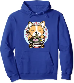 Kawaii Ramen Anime Dog Corgi Japanese Noodles Pullover Hoodie