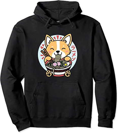 Kawaii Ramen Anime Dog Corgi Japanese Noodles Pullover Hoodie
