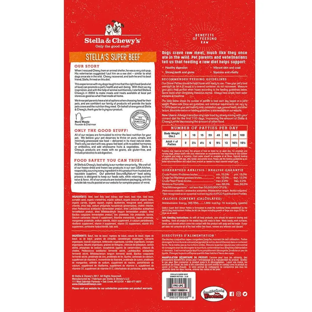 Stella & Chewy's Stella’s Super Beef Patties, Frozen Raw Dog Food
